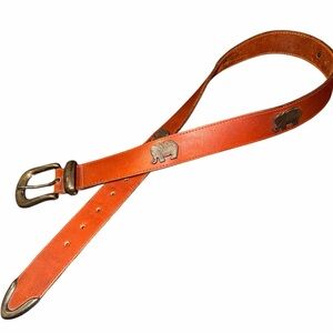 Vintage KUDOS Leather Brown Belt Elephant Decals Womens Made In Canada Size 85